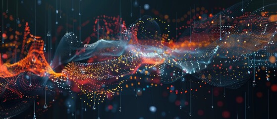 A 3D rendering of a wave of glowing particles.