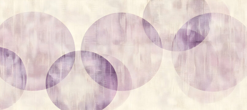 A calming high-definition image showcasing a repeating pattern of circles and criss-crossing lines in soft lavender and gentle cream colors