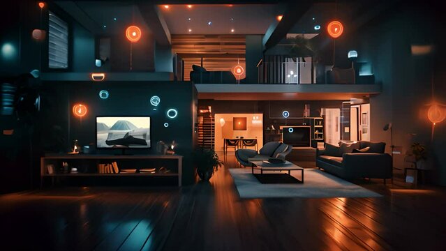 Tech living: sleek dining room interior with digital controls for customized experience