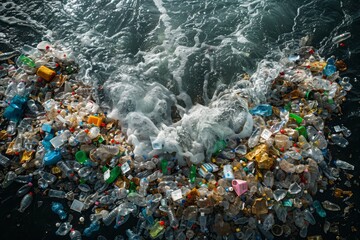 Ocean's embrace of discarded plastic waste, a chilling reminder of marine pollution and the urgency for environmental stewardship