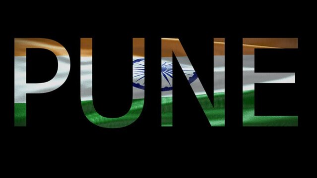 Pune Name on Transparent Background. Waving Flag