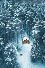 Winter landscape with a house, realistic photo
