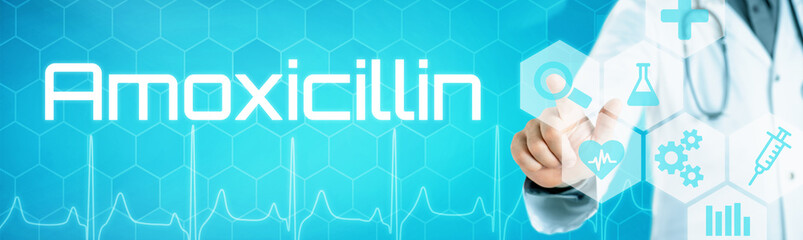 Doctor touching an icon on a futuristic interface - Amoxicillin