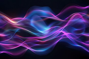 A simplistic and modern digital image with glowing colourful neon waves on a black backdrop, Perfect as a wallpaper or backdrop for any project that requires a modern touch
