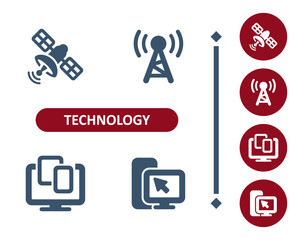 Technology icons. Device, satellite, communication tower, tv, tablet, smartphone, pc, computer icon