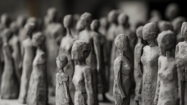 A crowd of faceless, expressionless people.