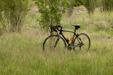 bicycle, bike, sport, cycle, cycling, grass, mountain, outdoors, nature, biking, wheel, green, ride, old, activity, travel, woman, leisure, summer, vintage, biker, transport, cyclist, park, recreation