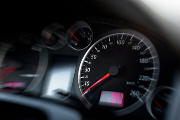 Car speedometer. Close up shot of a speedometer in a car.
