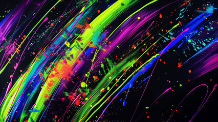 Neon Nights: Vibrant Streaks Against a Black Canvas - obrazy, fototapety, plakaty