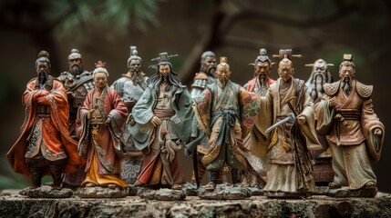 A group of ancient Chinese warriors stand in a battle formation, ready to fight.