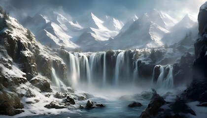 Landschaft Winter Berg Wasserfall. Wallpaper für den Computer.