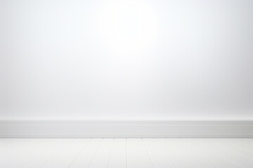 White empty room with white walls, white floor and wooden shelves. 3d rendering mock up