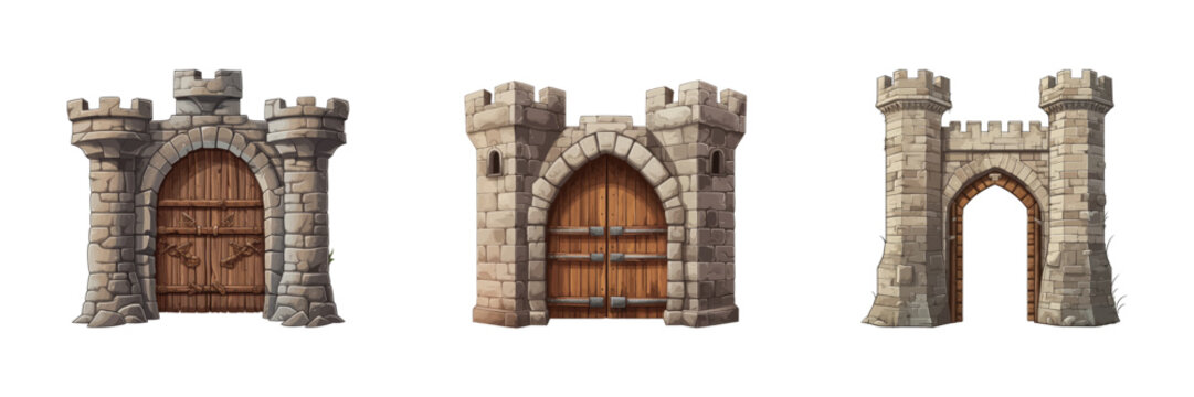 Stone castle door. Cartoon vector