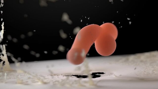 rubber toy falls into the milk