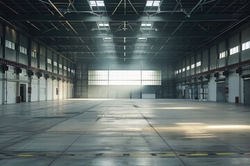 Obraz premium Large empty warehouse with glossy concrete floor
