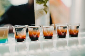 colorful drinks, small drink, shot drink in a glass