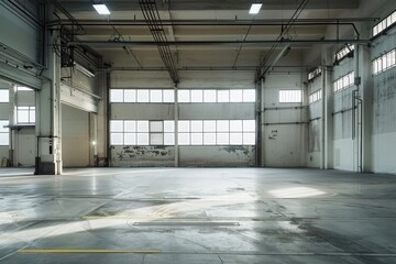 Empty white concrete warehouse in a industrial building