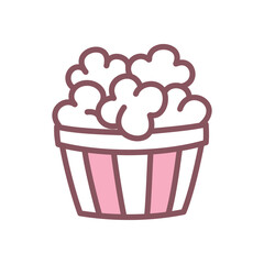 Cute popcorn bucket icon. Hand drawn illustration of snack food isolated on a white background. Kawaii sticker. Vector 10 EPS.
