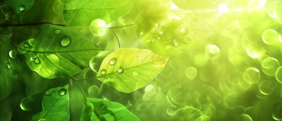Green leaves gradient wave abstract background