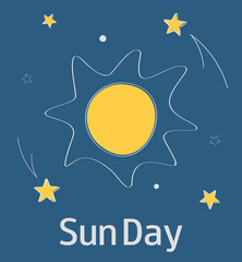Sun and stars. World Sun Day. May 3. Template for poster, banner, greeting cards, flyer. 