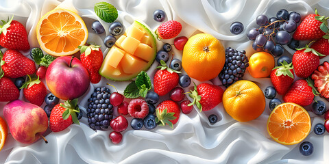 Wholesome Fruit Mix Playful Berries & Grapes, Colorful Fruit Ensemble - obrazy, fototapety, plakaty