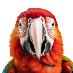 Fototapeta premium A close-up of a red macaw parrot with its beak slightly open.