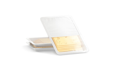Blank white transparent cheese pack mockup stack