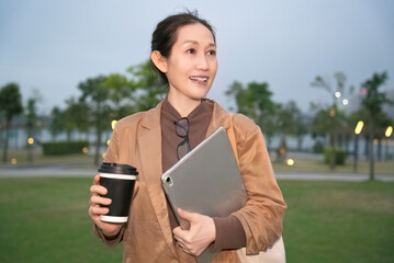 Confident Entrepreneur Enjoying Coffee Break Outdoors