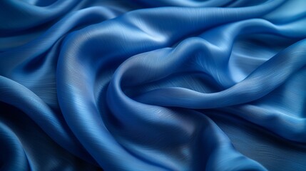 Blue silk fabric. Silky texture. Silky shiny fabric.