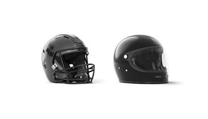 Blank black safety and football helmet mockup, side view