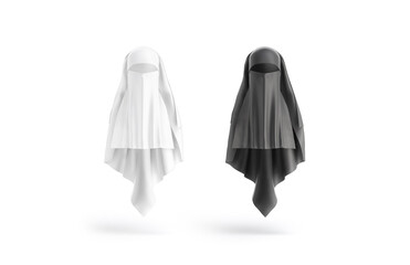 Blank black and white female niqab mockup, front view