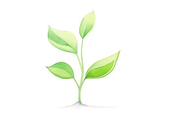Fototapeta premium A young, vibrant green seedling standing upright, its delicate leaves unfolding, set against a pure white background to symbolize new beginnings and the potential of life. cartoon drawing, water color