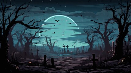 Ominous Graveyard Full Moon Night with Copy Space Wallpaper - obrazy, fototapety, plakaty