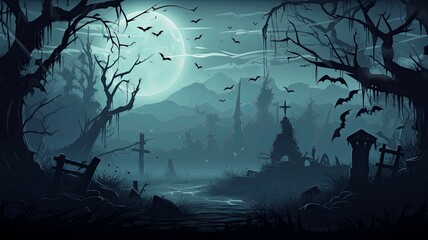 Moonlit Graveyard with Ghastly Ghosts Dramatic Halloween Wallpaper Design