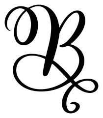 Hand drawn vector calligraphy letter B wedding. Script font logo. Handwritten brush style flourish