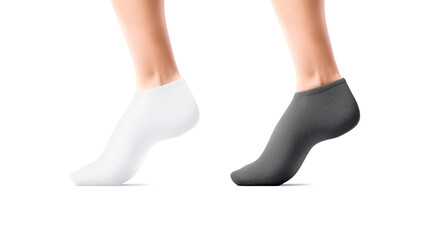 Blank black and white low cut socks tiptoe leg mockup