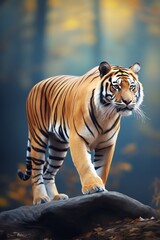 Bring the fierce tiger to life with a stunning rear view, showcasing its strength and power in intricate detail using a mix of digital techniques like hyper-realistic CG 3D modeling. cartoon drawing,