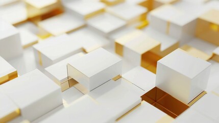 Fototapeta na wymiar render mockup of white and gold squares step