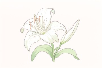 Capture the essence of elegance with a tilted angle view of a delicate lily, showcasing intricate petals and graceful curves in a watercolor painting. cartoon drawing, water color style.