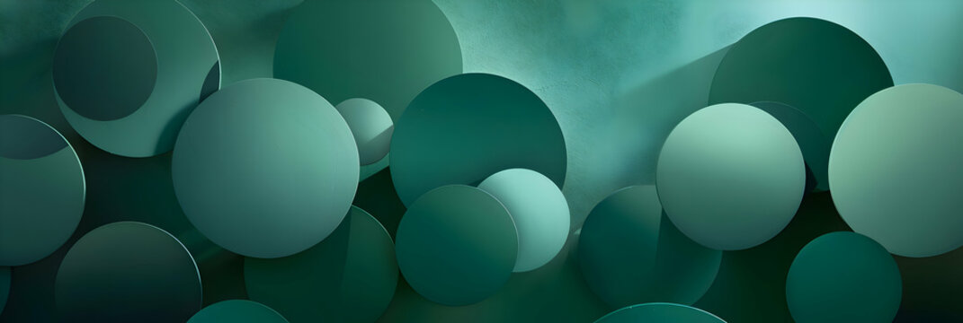 A dynamic visual of large, emerald green circles set against a dark, matte background, crafted to showcase a deep, three-dimensional perspective