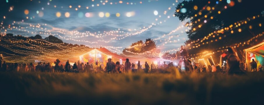 city festival in summer blurry background banner