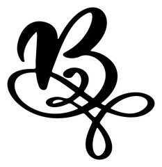 Vector calligraphy hand drawn letter B logo. Script font. Handwritten brush style