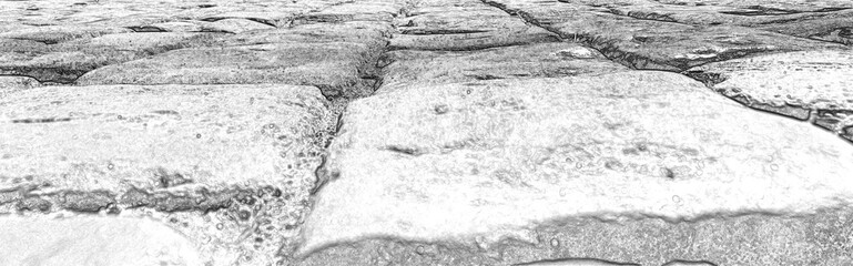 Road paved with old stones. Pencil sketch drawing illustration