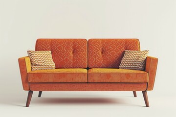 A mid-century sofa with retro-inspired details and textured fabric - obrazy, fototapety, plakaty