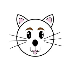 Vector hand drawn cute cat's face saying Hello. Isolated illustration with lettering on white background