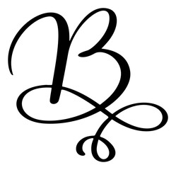 Vector calligraphy hand drawn letter B logo wedding. Script font. Handwritten brush style