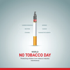 Concept of No smoking and World No Tobacco Day 2024. World No Tobacco Day creative template, banner, poster, social media post, greetings card. 'Protecting children from tobacco industry interference
