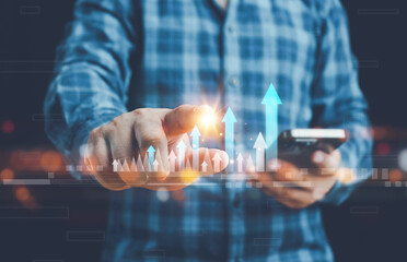 Development and growth concept. Businessman plan growth and increase of positive indicators in his business. Business development to success and growing growth concept, Target plan growth concept.