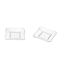 Two transparent plastic dessert plates isolated over white background. Hand drawn pencil sketch illustration