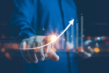Development and growth concept. Businessman plan growth and increase of positive indicators in his business. Business development to success and growing growth concept, Target plan growth concept.